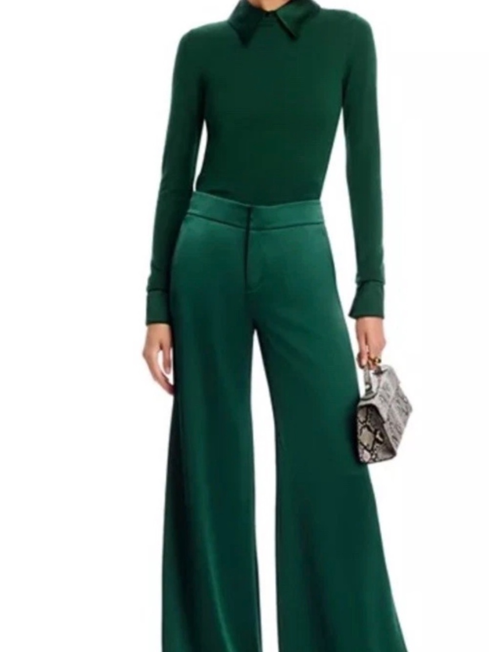 Alice + Olivia Porla Stretch Wool Silk Collared Sweater In Green Mystique L NWT - Picture 4 of 13